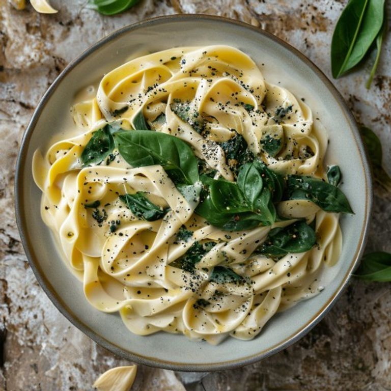 Beyaz Fasulyeli Kremalı Ispanaklı Fettuccine