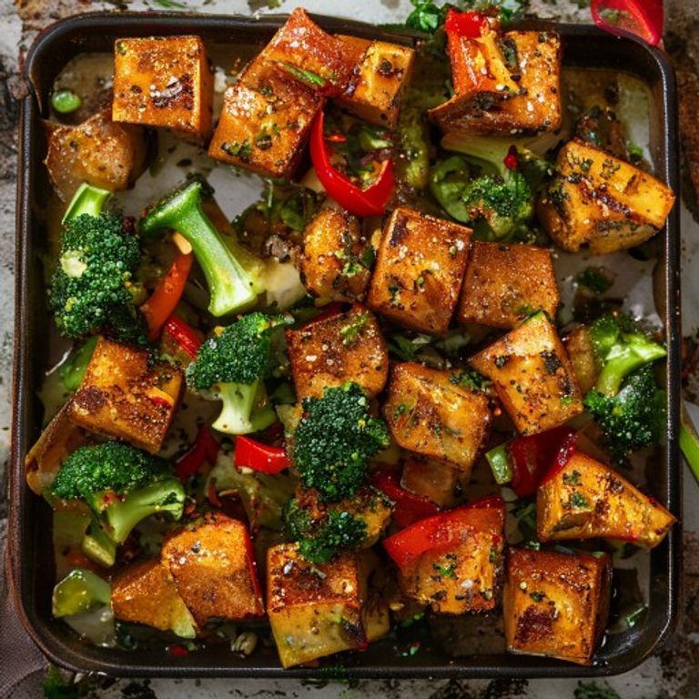 Fırında Baharatlı Tofu ve Sebze